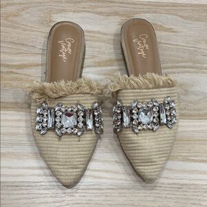 Crown Vintage Beige Embellished Women's Mules